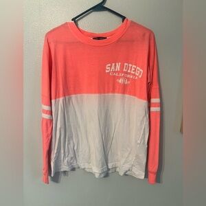 Women’s San Diego Logo Coral & White Long Sleeve Tee Size Small